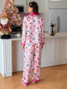 SweetSlumber PJS8 Women's Satin Digital Print Pajama Set - Pink - View 2