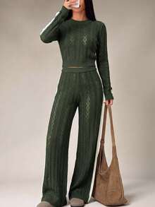 Glamine Women's Colorblock Round Neck Long Sleeve Hollow Out Top And Pants Sports Set - Multicolor - View 5