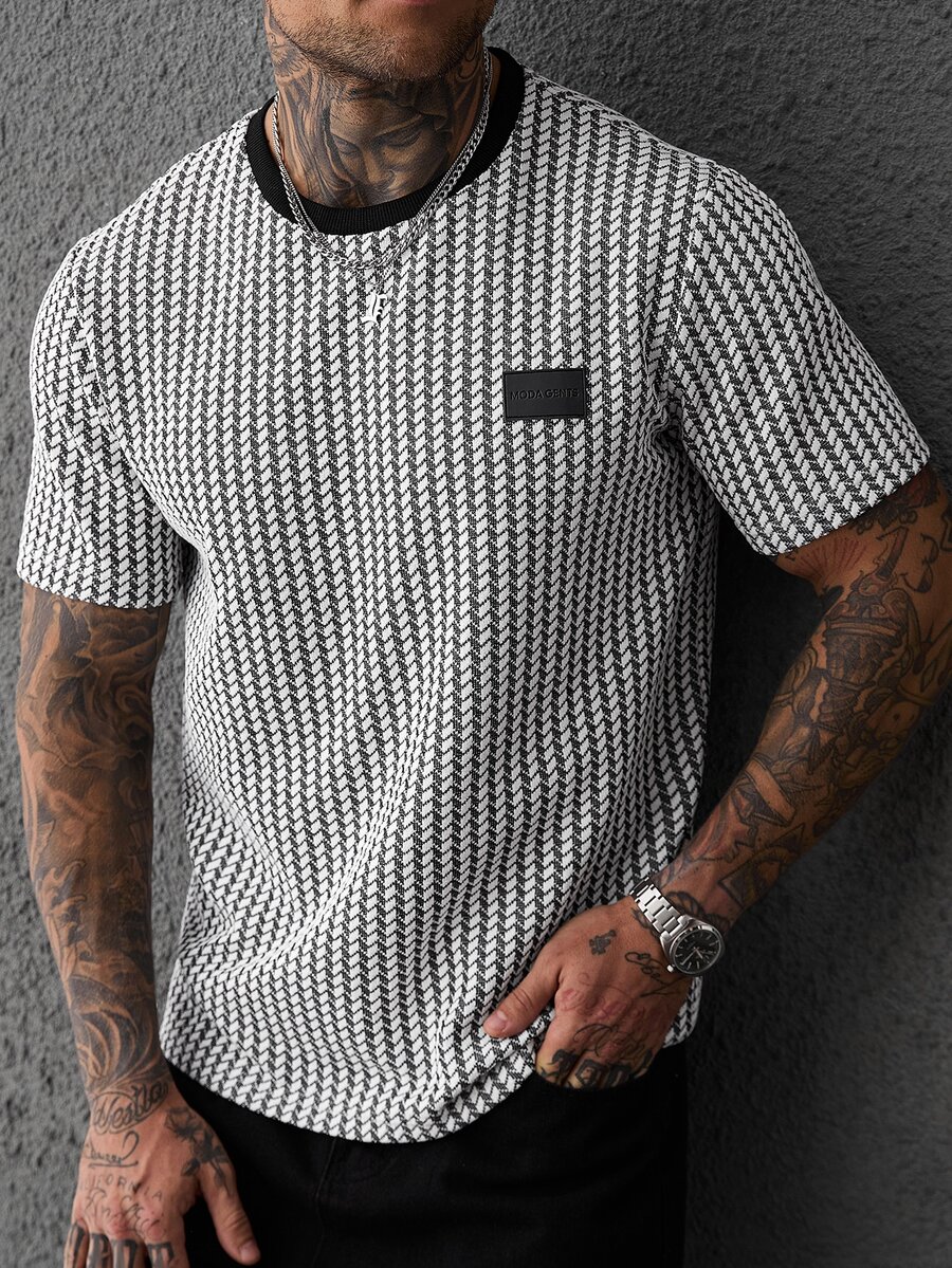 SLATEMANN Men's Letter Print Crew Neck Short Sleeve Casual T-Shirt - Black and White - View 1