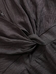 Weeklong Plus Size Collared Twist Front Long Sleeve Wide Leg Casual Jumpsuit Fall - Brown - View 4