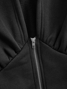 Coolane Street Punk Casual V-Neck Waist-Cinching Zipper Hooded Sweatshirt For Women Suitable For Autumn/Winter - Black - View 9