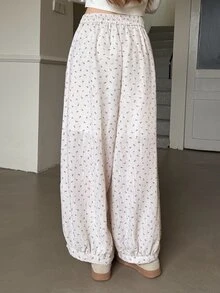 K-Vae Ditsy Floral Lantern Pants Elastic Waist Drawstring Casual Loose Fit Versatile Summer Trousers For Women - Apricot - View 2