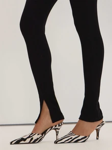 MUSEYN Legging Hitam Pas Badan dengan Belahan Kaki, Serbaguna untuk Sehari-hari, Kasual, Musim Gugur - Hitam - View 5