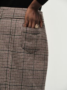 Aveloria Modichic Women's Skirt Slim H-Line Fit Tweed Texture Belted Square Buckle Commute Brown Plaid Fall Clothes For Women Christmas - Coffee Brown - View 6