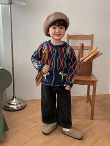 DAZY Infant Boys Casual Plaid Long Sleeve Korean Style Autumn/Winter Cardigan - Grey - View 6