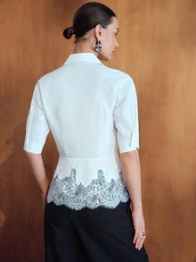 MOTF PREMIUM WOMEN'S LACE PATCHWORK CASUAL DAILY WEAR BLOUSE - White - View 3