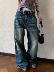 Dazy Tall Women's Loose Straight Leg Street Casual Denim Jeans - Medium Wash - View 4