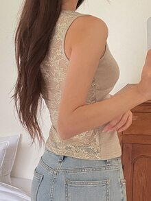 DAZY Women's Lace Sexy Versatile Daily Wear Top - Khaki - View 9