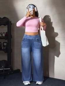 Flexra Plus Size Stretch Straight Leg Slim Fit Comfortable Inclusive Women's Denim Jeans For Sports And Commute - Blue - View 6