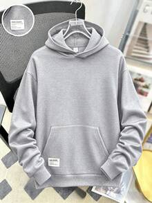 SHEIN Teen Boys Autumn Streetwear Graduation Minimalist Pullover Winter Sweatshirt,Casual College Style Comfortable Soft Fabric Basic Hooded Sweatshirt - Light Grey - View 1