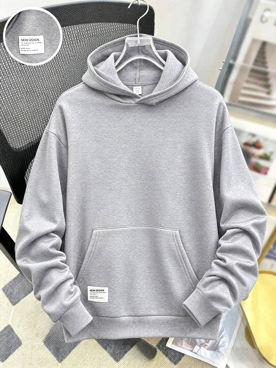 SHEIN Teen Boys Autumn Streetwear Graduation Minimalist Pullover Winter Sweatshirt,Casual College Style Comfortable Soft Fabric Basic Hooded Sweatshirt - Light Grey - View 1