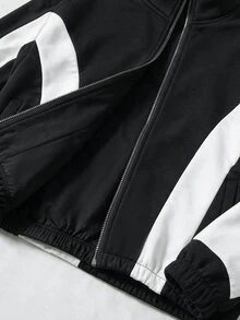 Manfinity CasualCool Men's Black & White Colorblock Jacket Set, Patchwork Contrast Fashion Versatile Style Suitable For Daily Streetwear, Also Ideal Gift For Boyfriend Or Husband - Multicolor - View 6
