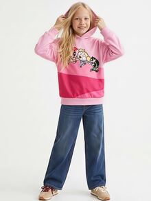 THE POWERPUFF GIRLS X SHEIN 青少年女孩卡通印花長袖休閒衛衣 - 粉色 - 查看 3