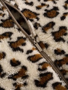 SLATEMANN Men's Long Sleeve Zipper Front Leopard Print Fleece Jacket - Khaki - View 7