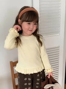 DAZY Infant Girls Round Neck Long Sleeve Casual Top - Beige - View 3