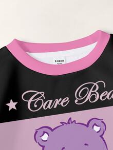 SHEIN X Care Bears Tween Girl Letter Cartoon Pattern Casual Everyday Long Sleeve Sweatshirt - White - View 3