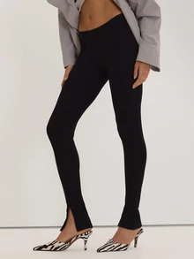 MUSEYN Legging Hitam Pas Badan dengan Belahan Kaki, Serbaguna untuk Sehari-hari, Kasual, Musim Gugur - Hitam - View 3