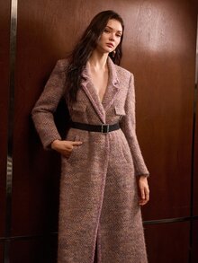 MOTF PREMIUM MANTEL WANITA MODEL MUSIM GUGUR/DINGIN DENGAN KERAH PINGGANG PAS BAHAN TWEED, PANJANG SEDANG - Purple - View 3