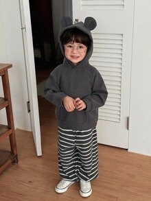 DAZY Infant Boys Hooded Cartoon Casual Colorblock Long Sleeve Sweatshirt & Loose Pants 2pcs Set Korean Style - Grey - View 3