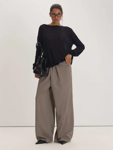 MUSEYN Black Knit Sheer Long Sleeve Top Versatile Everyday Casual Fall - Black - View 4