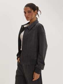 MUSEYN Grey Bomber Jacket Versatile Everyday Casual Fall - Dark Grey - View 3