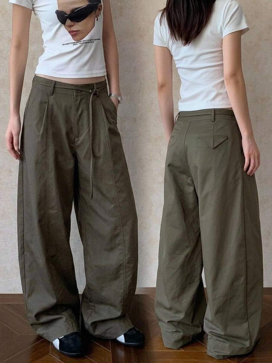 DAZY Women's Straight Leg Belt Decor Casual Denim Jeans - Army Green - View 1