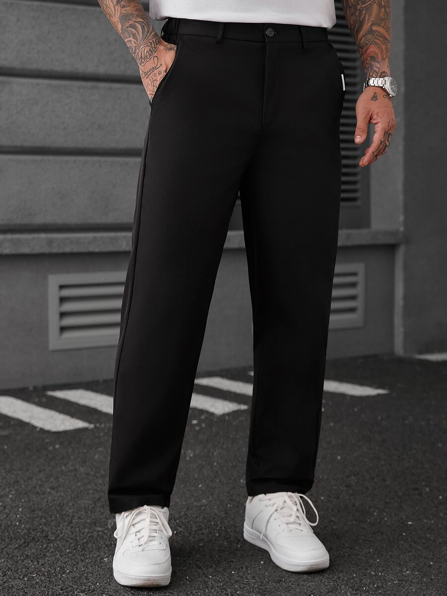 SLATEMANN Men Pants Men's Casual-To-Work Trousers Featuring A Solid Color, Pleats, And Slanted Pockets; Suitable For Formal Occasions Or Celebratory Events. - Black - View 1
