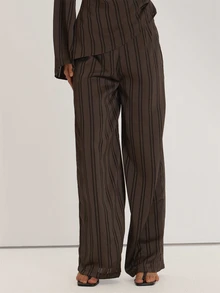 MUSEYN Brown Satin Wide Leg Trousers Versatile Everyday Casual Fall - Coffee Brown - View 2