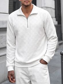 Manfinity CasualCool Men's Solid Color Casual Versatile Daily Wear Pullover Sweatshirt - White - View 7