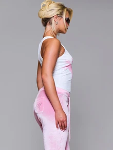 MUSERA Scoop Front Ribbed Graphic Printed Tank Cami Top Autumn Fall Winter Daily Back To School Pink Pony - Apricot - View 3