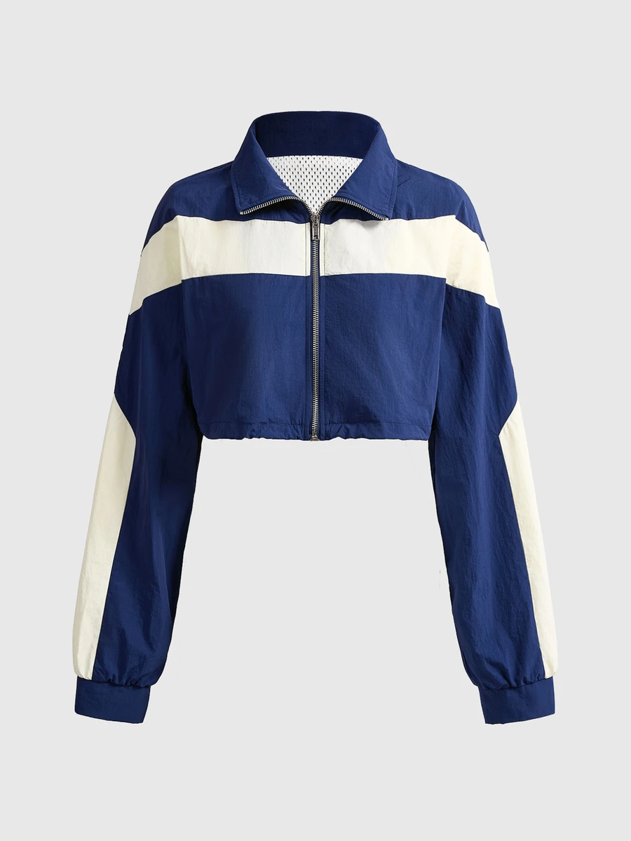 ROMWE Street Life Jaket Nylon Pendek Colorblock Gaya Streetwear Outdoor Wanita - Navy Blue - View 1