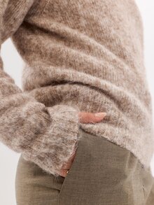 KÆRIA Hus Long Sleeve Brushed Knit Sweater - Soft Touch Knit - Oatmeal Marle - Relaxed, Preppy, Layering - Grey - View 7