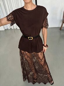 Reflora 大尺碼女款蕾絲性感透視派對與旅行洋裝 - 咖啡棕 - 查看 6