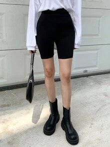 DAZY 青少年女孩純色高腰休閒內搭短褲 - 黑色 - 查看 8