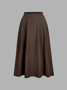 SHEIN MOD Plus Size Vintage Button Petal Sleeve Faux Two Pieces Blouse And Pleated Maxi Skirt Set - Brown - View 7