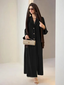 Al Najma Women's Solid Color Long Sleeve Single-Breasted Loose Fit Abaya - Black - View 7