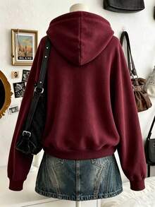 Lalippa Women's Solid Color Hooded Casual Daily Long Sleeve Sweatshirt - Dark Grey - View 2