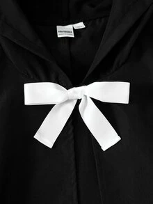 HELLO KITTY AND FRIENDS | SHEIN Tween Girl Letter Print Hooded Cape Dress - Black - View 5