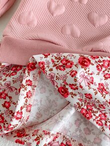 SHEIN 1pc Baby Girls Sweater Dress Cute Sweet Pink Heart Embossed Cat Bow Floral Ruffle Long Sleeve Round Neck Regular Party Fall Holiday A-Line - Pink - View 8