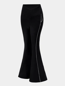 SHEIN Velisys Women's Colorblock Casual Daily Travel Sports Long Pants - Black and White - View 4