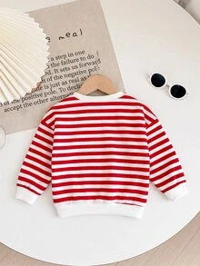 SHEIN 女嬰條紋草莓圖案休閒日常長袖運動衫 - 紅色 - 查看 2