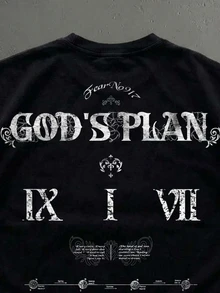 Manfinity ZONE917 美式復古哥德風做舊 GOD'S PLAN 圖案黑色短袖短版 T-shirt - 黑色 - 查看 2