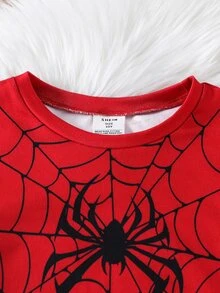 Boys Casual Comfortable Versatile Spider Print Pattern Slim Fit Pajama Set - Multicolor - View 3