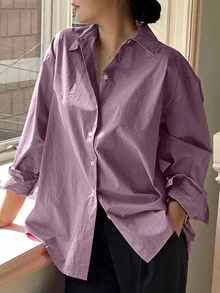 Dazy Plus Plus Size Women's Solid Color Casual Versatile Daily Wear Shirt Fall - Purple - View 3
