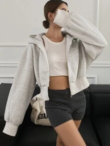 Livesso Tall Women's Hooded Short Casual Sweatshirt - Light Grey - View 2