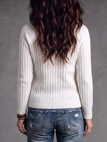 Balvessa Women's Solid Color Casual Versatile Daily Wear Long Sleeve Sweater - White - View 2