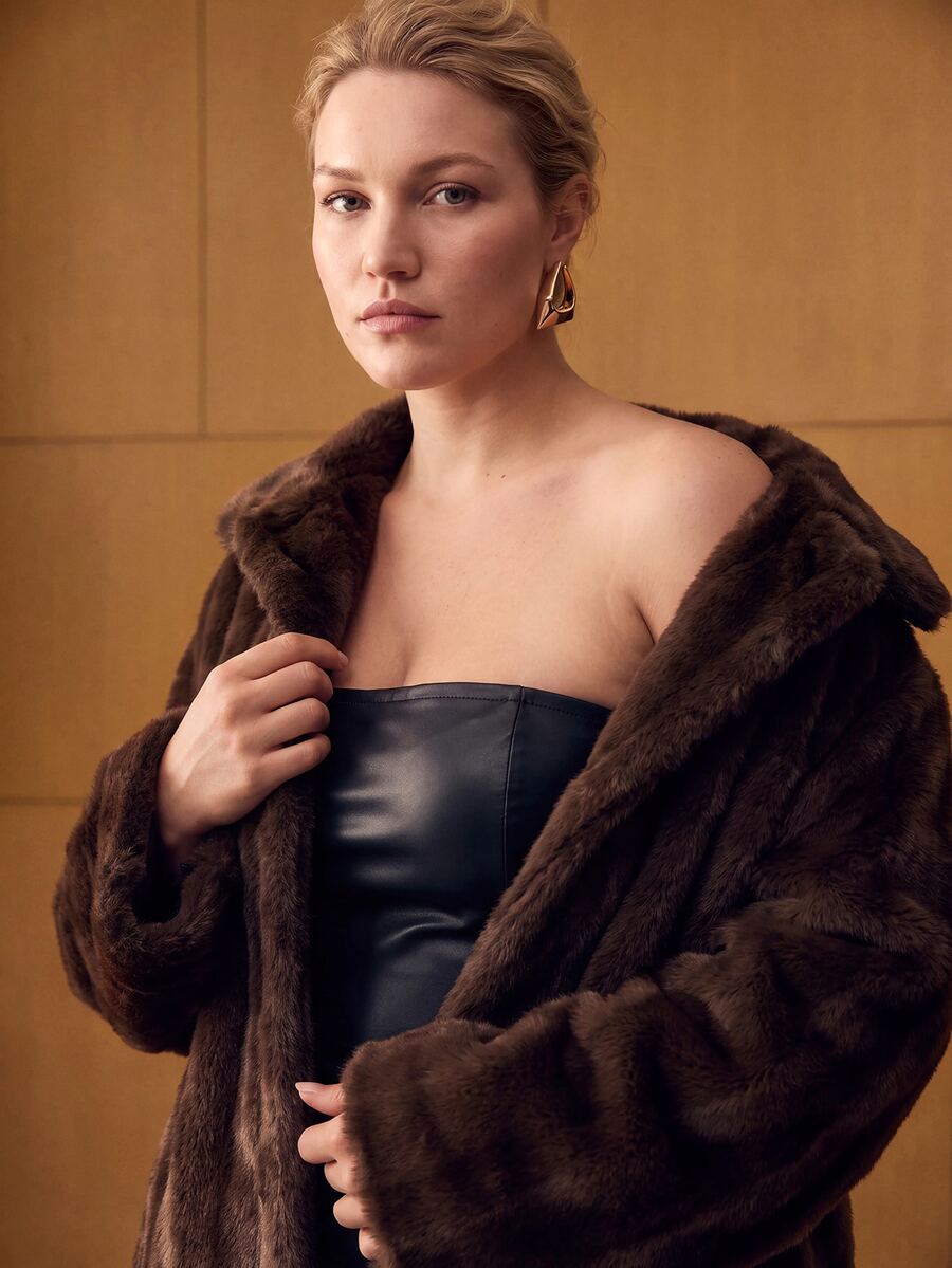 MOTF PREMIUM PLUS SIZE FAUX MINK FUR COAT - Brown - View 2