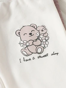 SHEIN 3件組新生女嬰連腳褲腿緊身褲 可愛甜美白色灰色熊圖案針織彈性加厚款 假日冬季秋季聖誕慢跑褲 - 白色 - 查看 6