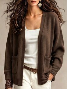 SHEIN Women Casual Renaissance Cardigans Everyday Travel Coffee Brown Autumn - Coffee Brown - View 3