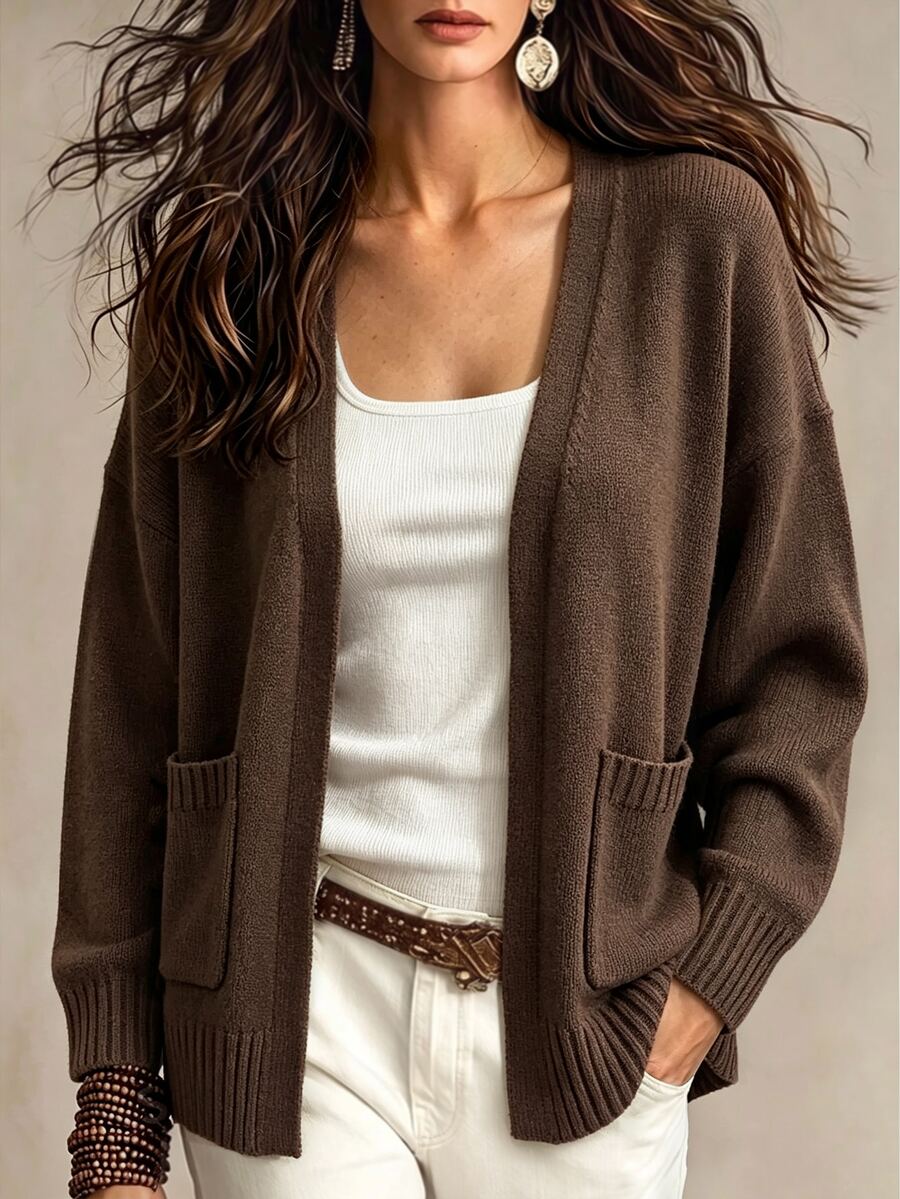 SHEIN Women Casual Renaissance Cardigans Everyday Travel Coffee Brown Autumn - Coffee Brown - View 1